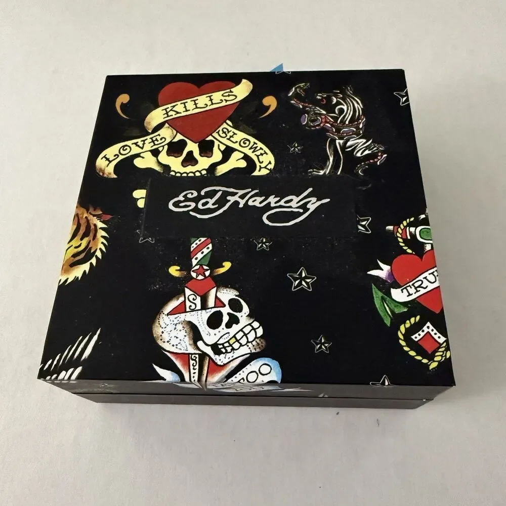 Ed Hardy Skull Head Stainless Steel Silver Tone Necklace Chain Pendant New 26”